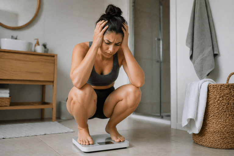 Person considering the factors that make it hard to lose weight